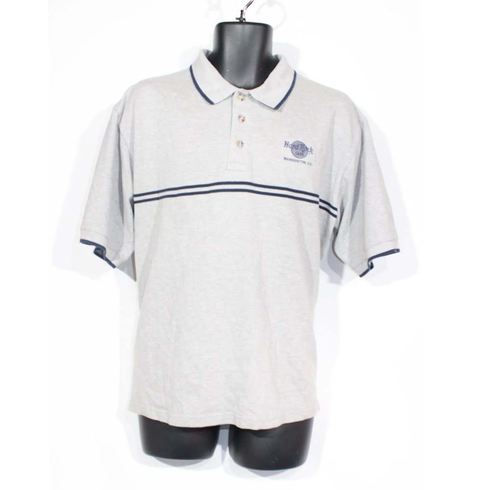 Hard Rock Cafe Polo Shirt Large Grey Washington DC Short Sleeve Summer Mens - Picture 1 of 10